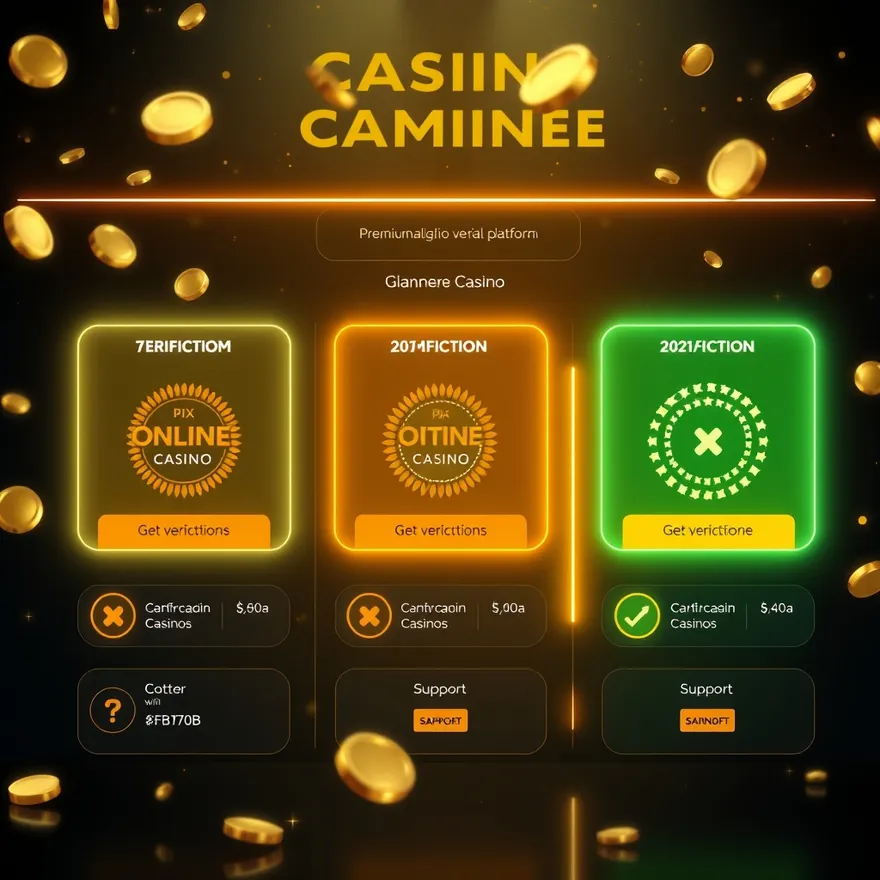 Tela comparativa com tres cards de cassino, selo de verificacao, Pix e suporte em portugues.